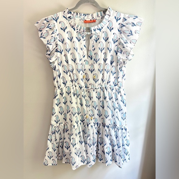 NWT Oliphant Cinched Flirty Short Dress in Blue Tulip Floral Print, Large - Picture 3 of 3